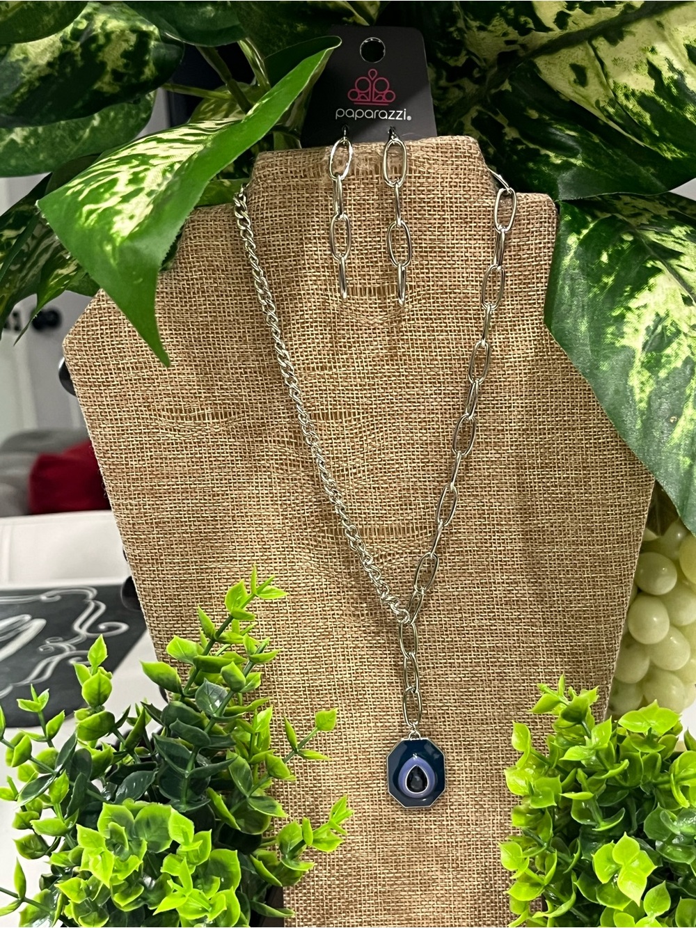 paparazzi Silver-Tone Necklace with Blue Pendant